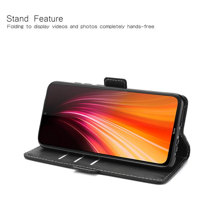 Stitching Handy Leder Mappenkasten Für Xiaomi Redmi Anmerkung 8 - Alles Schwarz-3