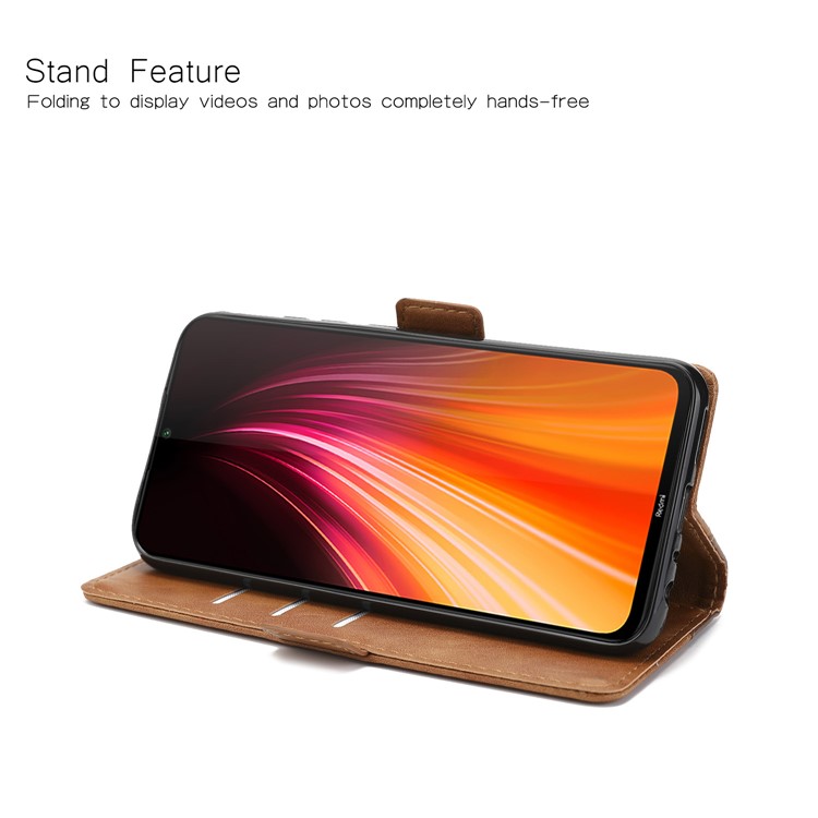 Stitching Cell Phone Leather Wallet Case for Xiaomi Redmi Note 8 - Coffee / Brown-3