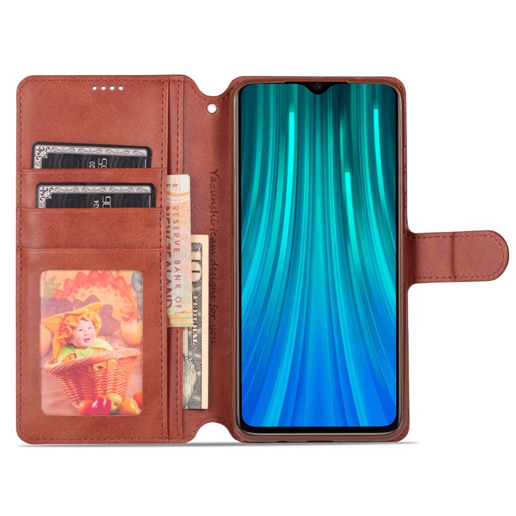 AZNS Leather Wallet Case for Xiaomi Redmi Note 8 Pro - Brown-8