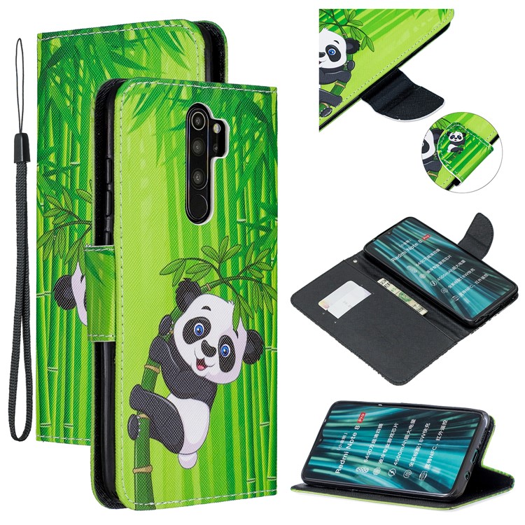 Pattern Printing Cross Texture Leather Wallet Case for Xiaomi Redmi Note 8 Pro - Panda-1