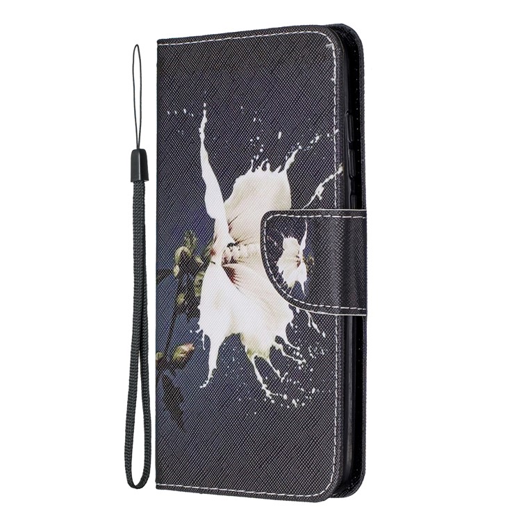 Pattern Printing Cross Texture Leather Wallet Case for Xiaomi Redmi Note 8 Pro - White Flower-2