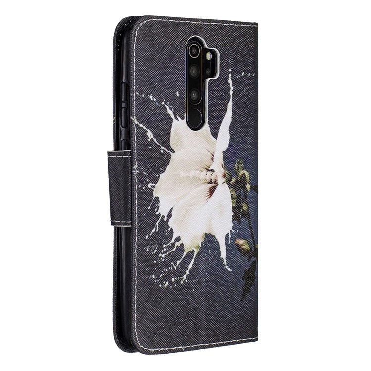 Pattern Printing Cross Texture Leather Wallet Case for Xiaomi Redmi Note 8 Pro - White Flower-3
