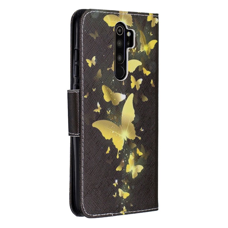 Pattern Printing Cross Texture Leather Wallet Case for Xiaomi Redmi Note 8 Pro - Gold Butterflies-3