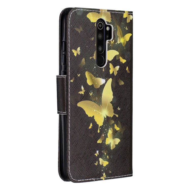 Impresión de Patrones Textura Cruzada Case de Billetera de Cuero Para Xiaomi Redmi Note 8 Pro - Mariposas Doradas