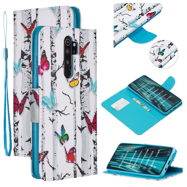 Pattern Printing Cross Texture Leather Wallet Case for Xiaomi Redmi Note 8 Pro - Vivid Butterflies-1