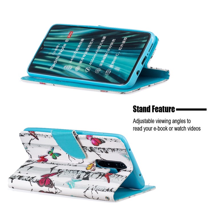 Pattern Printing Cross Texture Leather Wallet Case for Xiaomi Redmi Note 8 Pro - Vivid Butterflies-6