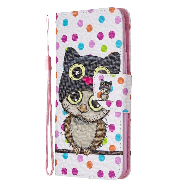 Pattern Printing Cross Texture Leather Wallet Case for Xiaomi Redmi Note 8 Pro - Owl-2