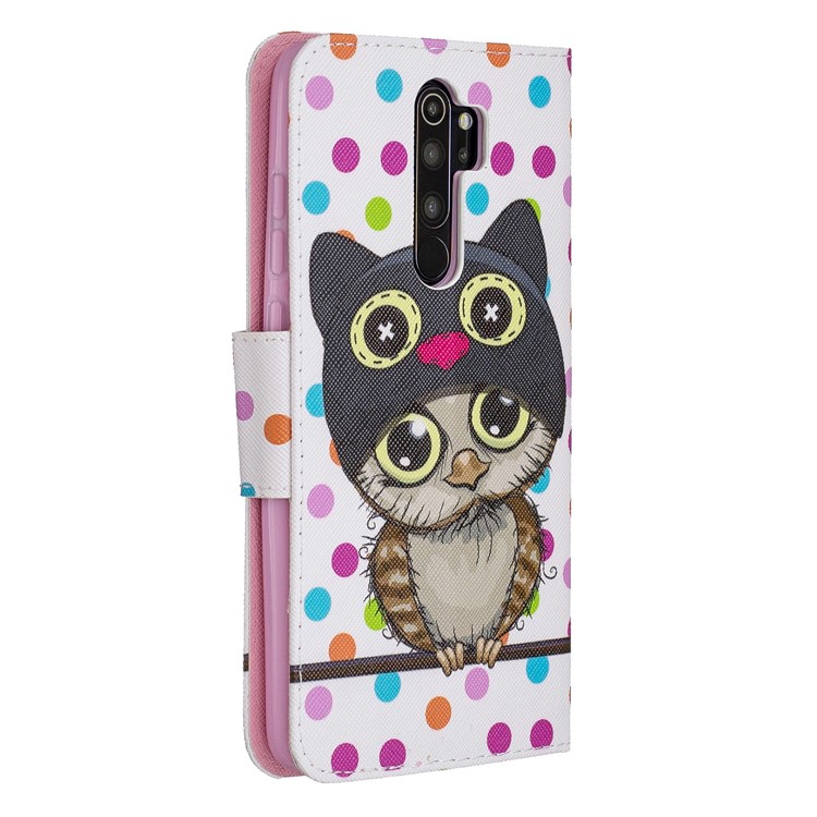 Pattern Printing Cross Texture Leather Wallet Case for Xiaomi Redmi Note 8 Pro - Owl-3