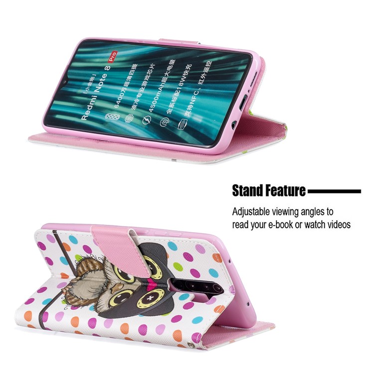 Pattern Printing Cross Texture Leather Wallet Case for Xiaomi Redmi Note 8 Pro - Owl-6