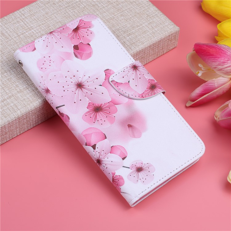 Impresión de Patrones Textura Cruzada Case de Billetera de Cuero Para Xiaomi Redmi Note 8 Pro - Flor de la Ciruela