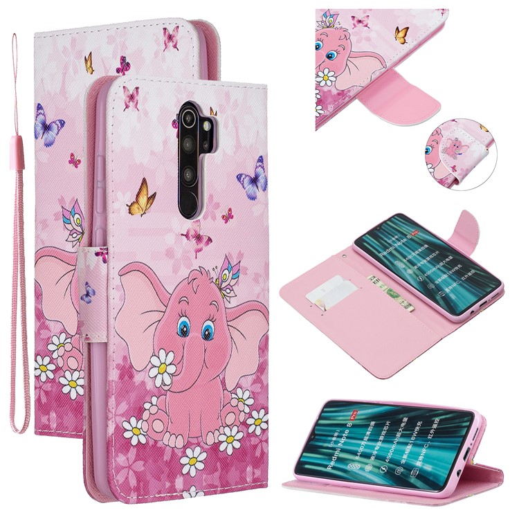 Pattern Printing Cross Texture Leather Wallet Case for Xiaomi Redmi Note 8 Pro - Elephant and Flowers-1