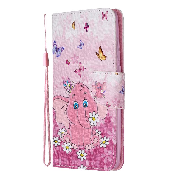 Pattern Printing Cross Texture Leather Wallet Case for Xiaomi Redmi Note 8 Pro - Elephant and Flowers-2