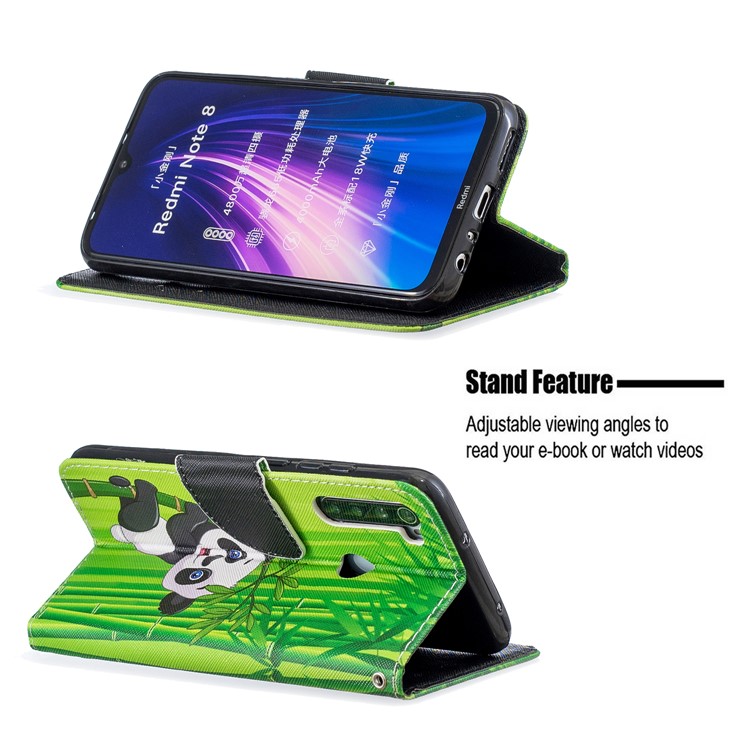 Light Spot Decor Patterned Wallet Leather Smart Case for Xiaomi Redmi Note 8 - Panda-6