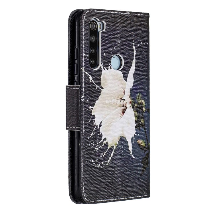 Light Spot Decor Patterned Wallet Leather Smart Case for Xiaomi Redmi Note 8 - White Flower-3