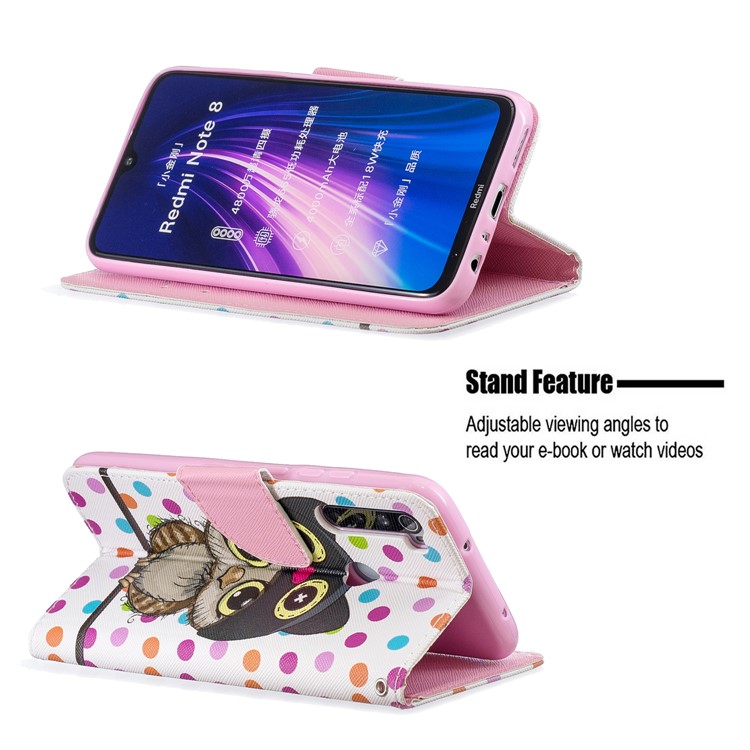 Light Spot Decor Patterned Wallet Leather Smart Case for Xiaomi Redmi Note 8 - Owl-6