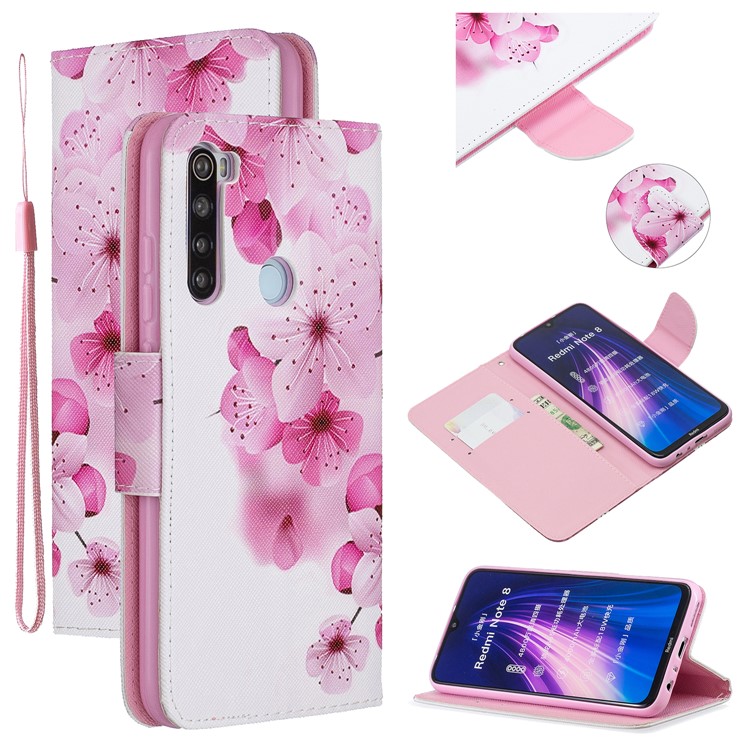Light Spot Decor Patterned Wallet Leather Smart Case for Xiaomi Redmi Note 8 - Peach Blossom-1