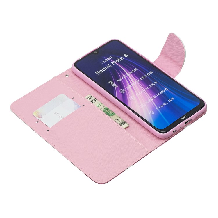 Light Spot Decor Patterned Wallet Leather Smart Case for Xiaomi Redmi Note 8 - Peach Blossom-5