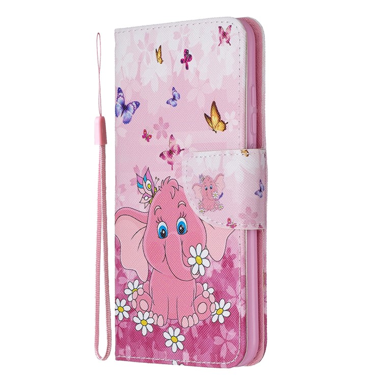 Light Spot Decor Patterned Wallet Leather Smart Case for Xiaomi Redmi Note 8 - Pink Elephant-2
