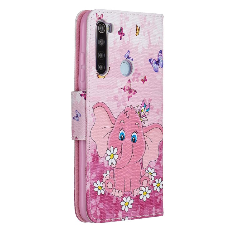 Light Spot Decor Patterned Wallet Leather Smart Case for Xiaomi Redmi Note 8 - Pink Elephant-3