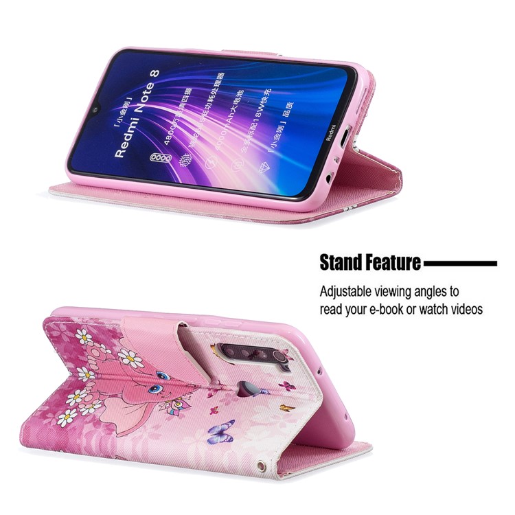 Light Spot Decor Patterned Wallet Leather Smart Case for Xiaomi Redmi Note 8 - Pink Elephant-6