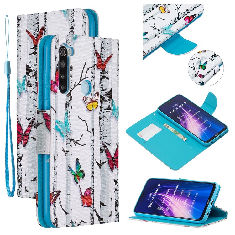 Light Spot Decor Patterned Wallet Leather Smart Case for Xiaomi Redmi Note 8 - Colorful Butterflies-1