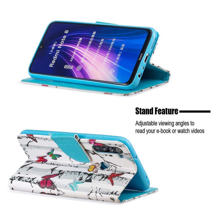 Light Spot Decor Patterned Wallet Leather Smart Case for Xiaomi Redmi Note 8 - Colorful Butterflies-6