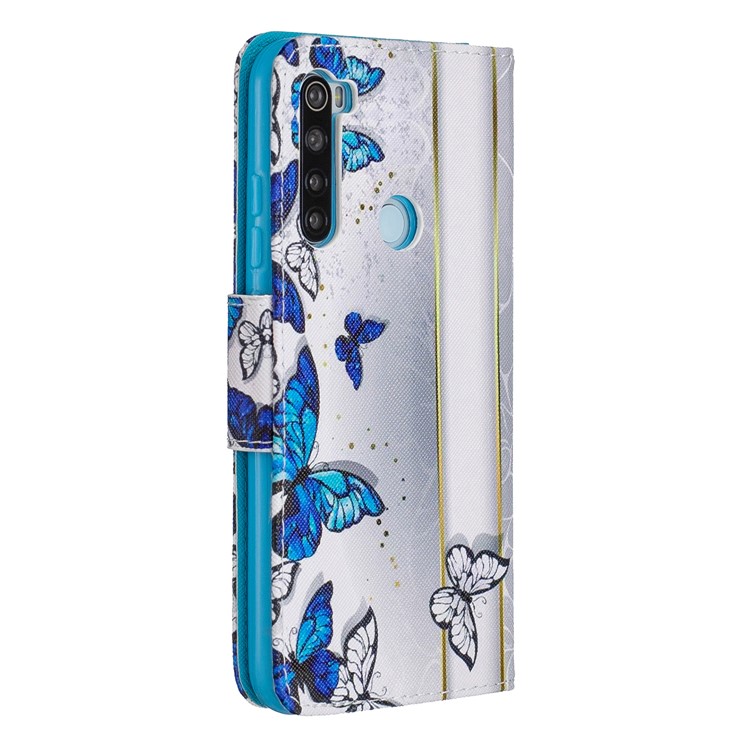 Light Spot Decor Patterned Wallet Leather Smart Case for Xiaomi Redmi Note 8 - Blue Butterflies-3
