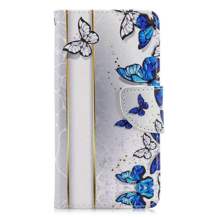 Light Spot Decor Patterned Wallet Leather Smart Case for Xiaomi Redmi Note 8 - Blue Butterflies-4