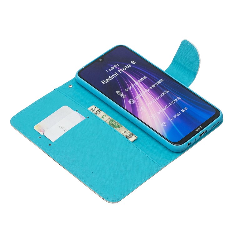 Light Spot Decor Patterned Wallet Leather Smart Case for Xiaomi Redmi Note 8 - White Cat-5