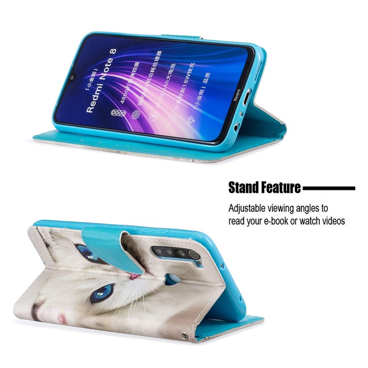 Light Spot Decor Patterned Wallet Leather Smart Case for Xiaomi Redmi Note 8 - White Cat-6