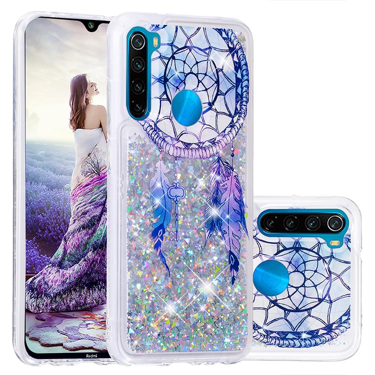Pattern Printing Quicksand Dynamic Glittery Sequins TPU Casing for Xiaomi Redmi Note 8 - Silver/Dream Catcher-1