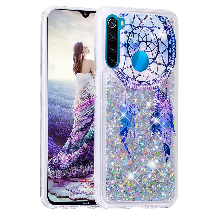 Pattern Printing Quicksand Dynamic Glittery Sequins TPU Casing for Xiaomi Redmi Note 8 - Silver/Dream Catcher-3