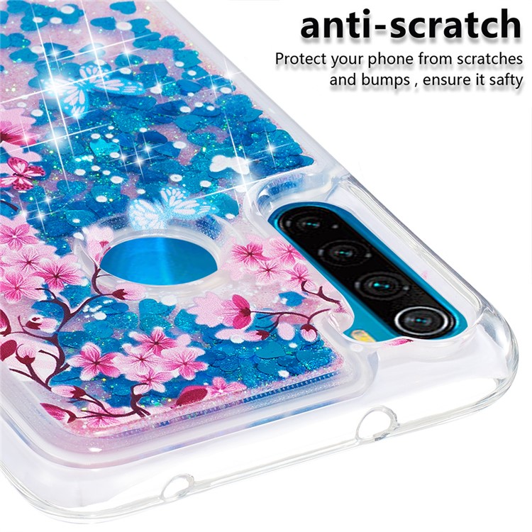 Pattern Printing Quicksand Dynamic Glittery Sequins TPU Casing for Xiaomi Redmi Note 8 - Blue/Peach Blossom-5