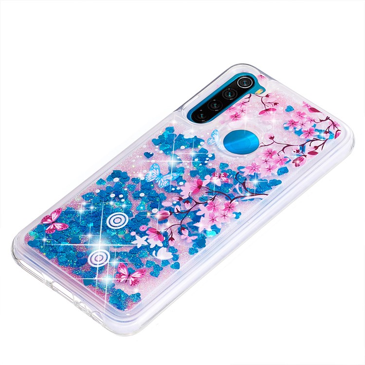 Pattern Printing Quicksand Dynamic Glittery Sequins TPU Casing for Xiaomi Redmi Note 8 - Blue/Peach Blossom-6