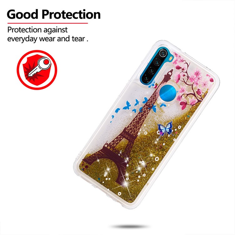 Pattern Printing Quicksand Dynamic Glittery Sequins TPU Casing for Xiaomi Redmi Note 8 - Gold/Eiffel Towel-4