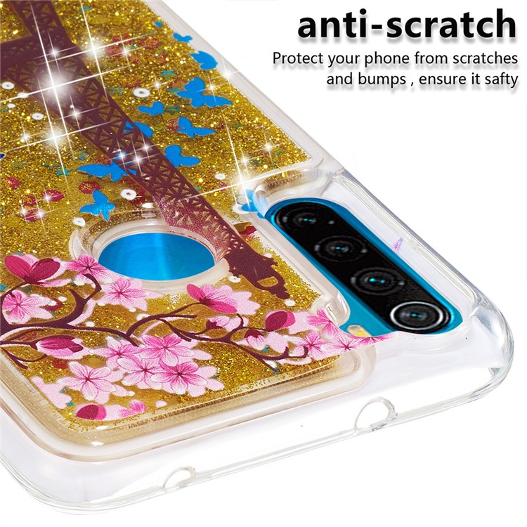 Pattern Printing Quicksand Dynamic Glittery Sequins TPU Casing for Xiaomi Redmi Note 8 - Gold/Eiffel Towel-5