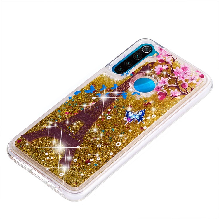 Pattern Printing Quicksand Dynamic Glittery Sequins TPU Casing for Xiaomi Redmi Note 8 - Gold/Eiffel Towel-6