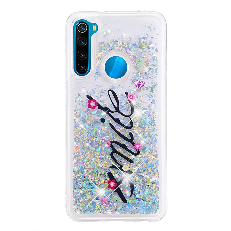 Pattern Printing Quicksand Dynamic Glittery Sequins TPU Casing for Xiaomi Redmi Note 8 - Silver/Smile-2