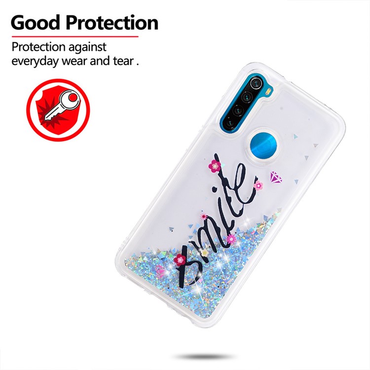 Pattern Printing Quicksand Dynamic Glittery Sequins TPU Casing for Xiaomi Redmi Note 8 - Silver/Smile-4