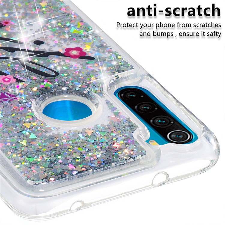 Pattern Printing Quicksand Dynamic Glittery Sequins TPU Casing for Xiaomi Redmi Note 8 - Silver/Smile-5