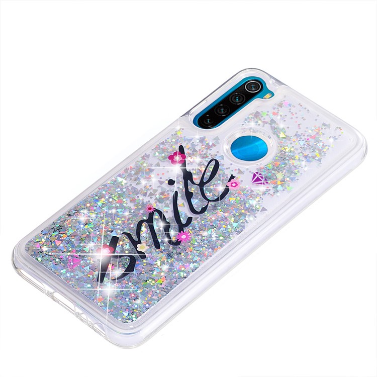 Pattern Printing Quicksand Dynamic Glittery Sequins TPU Casing for Xiaomi Redmi Note 8 - Silver/Smile-6