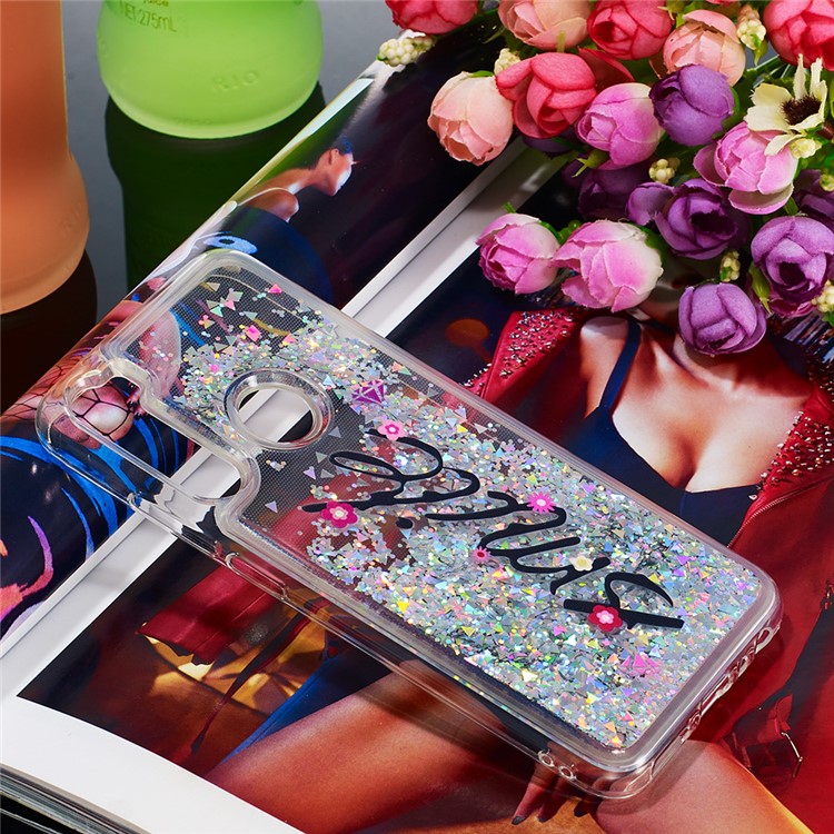 Pattern Printing Quicksand Dynamic Glittery Sequins TPU Casing for Xiaomi Redmi Note 8 - Silver/Smile-7