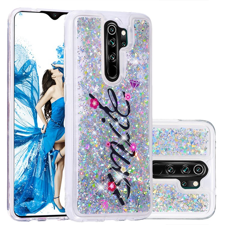 Pattern Printing Quicksand Dynamic Glittery Sequins TPU Case for Xiaomi Redmi Note 8 Pro - Silver/Smile-1