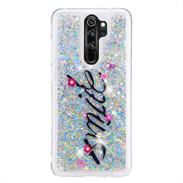 Pattern Printing Quicksand Dynamic Glittery Sequins TPU Case for Xiaomi Redmi Note 8 Pro - Silver/Smile-2