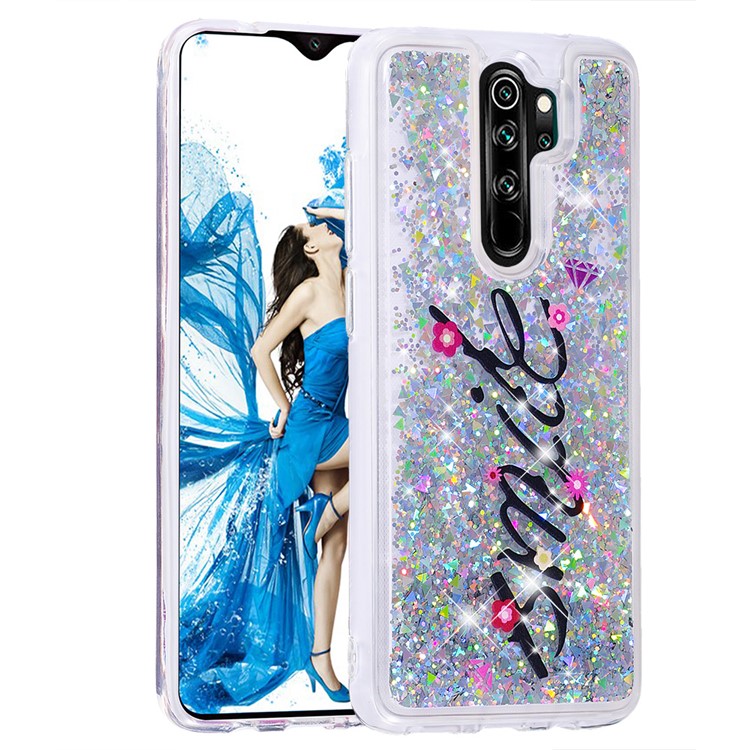 Pattern Printing Quicksand Dynamic Glittery Sequins TPU Case for Xiaomi Redmi Note 8 Pro - Silver/Smile-3