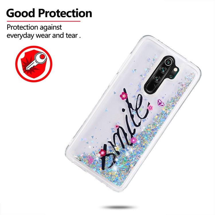 Pattern Printing Quicksand Dynamic Glittery Sequins TPU Case for Xiaomi Redmi Note 8 Pro - Silver/Smile-4