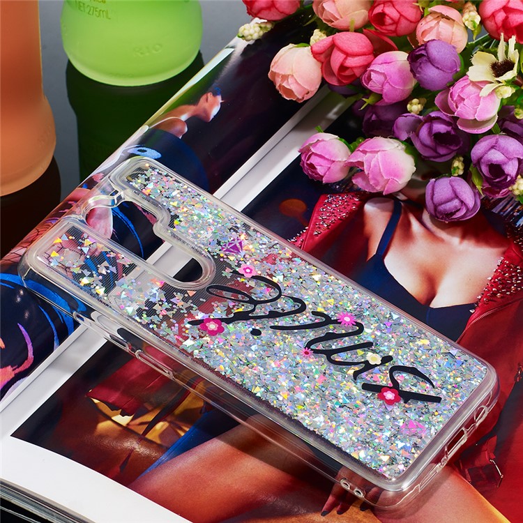 Pattern Printing Quicksand Dynamic Glittery Sequins TPU Case for Xiaomi Redmi Note 8 Pro - Silver/Smile-7