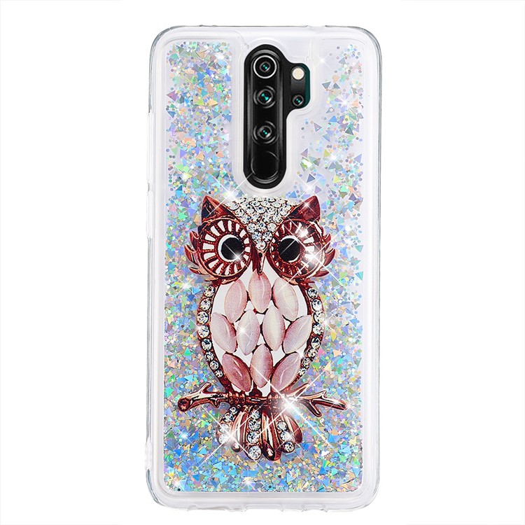 Pattern Printing Quicksand Dynamic Glittery Sequins TPU Case for Xiaomi Redmi Note 8 Pro - Silver/Owl-2