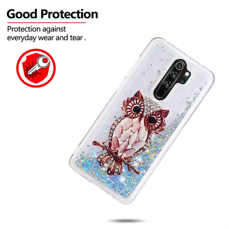 Pattern Printing Quicksand Dynamic Glittery Sequins TPU Case for Xiaomi Redmi Note 8 Pro - Silver/Owl-4