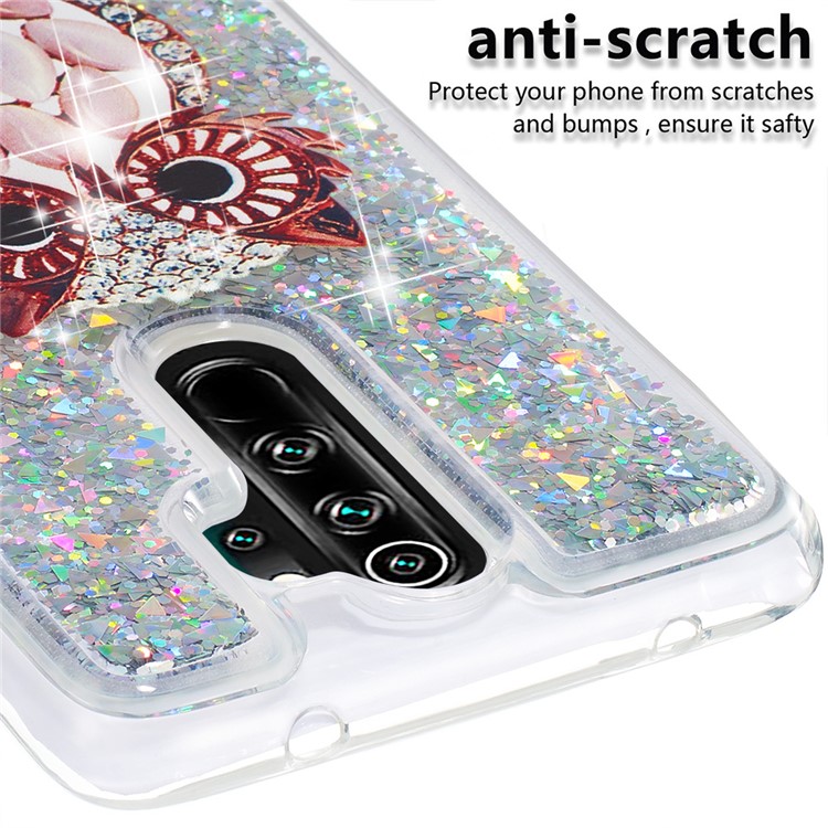 Pattern Printing Quicksand Dynamic Glittery Sequins TPU Case for Xiaomi Redmi Note 8 Pro - Silver/Owl-5